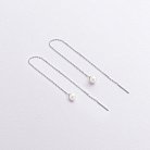 Сережки - протяжки з перлами (біле золото) с09073 от ювелирного магазина Оникс