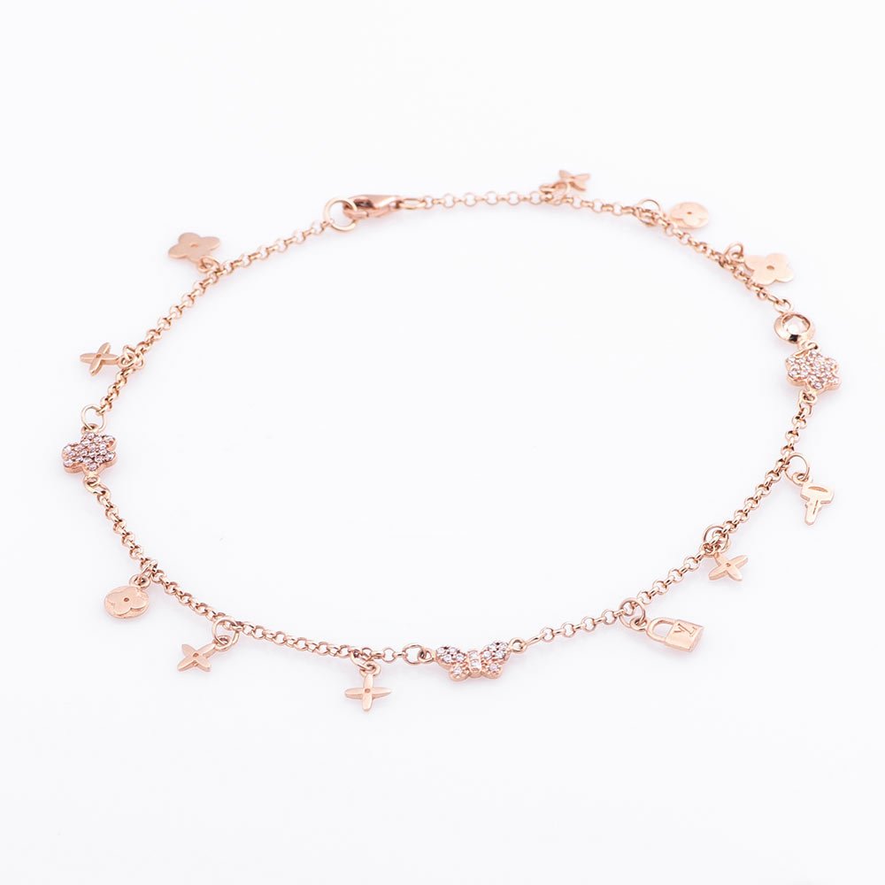 

Золотой браслет на ногу "Ключик-замок-клевер" с фианитами б02578, б02578