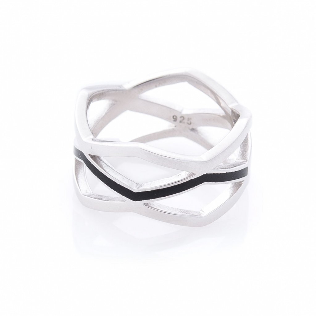 Серебряное кольцо Геометрия с эмалью от ювелирного магазина Оникс