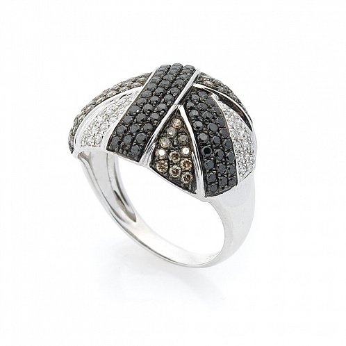 Золотое кольцо с черными и белыми бриллиантами от ювелирного магазина Оникс