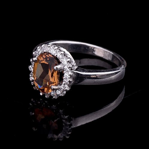 Родированное серебряное кольцо с фианитами и кварцем 2 от ювелирного магазина Оникс