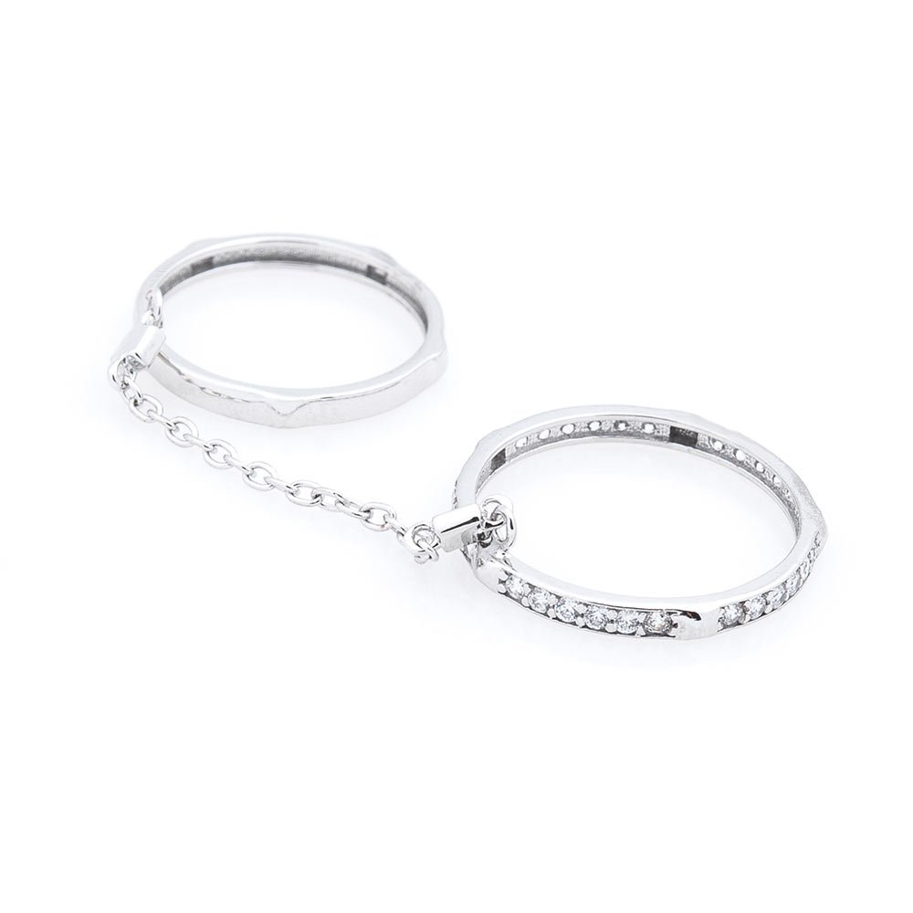 Золотое кольцо на две фаланги с фианитами двойное от ювелирного магазина Оникс