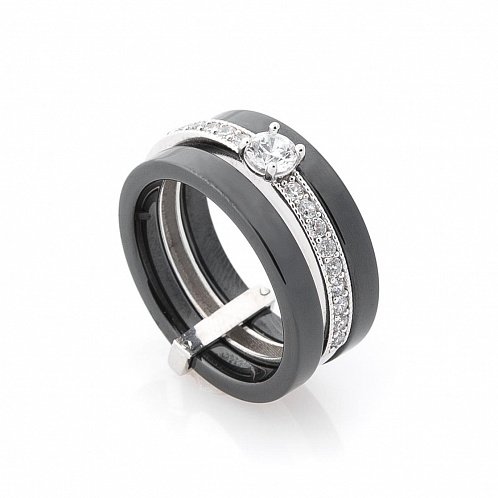 Керамическое кольцо с серебряной вставкой (фианиты) 2 от ювелирного магазина Оникс