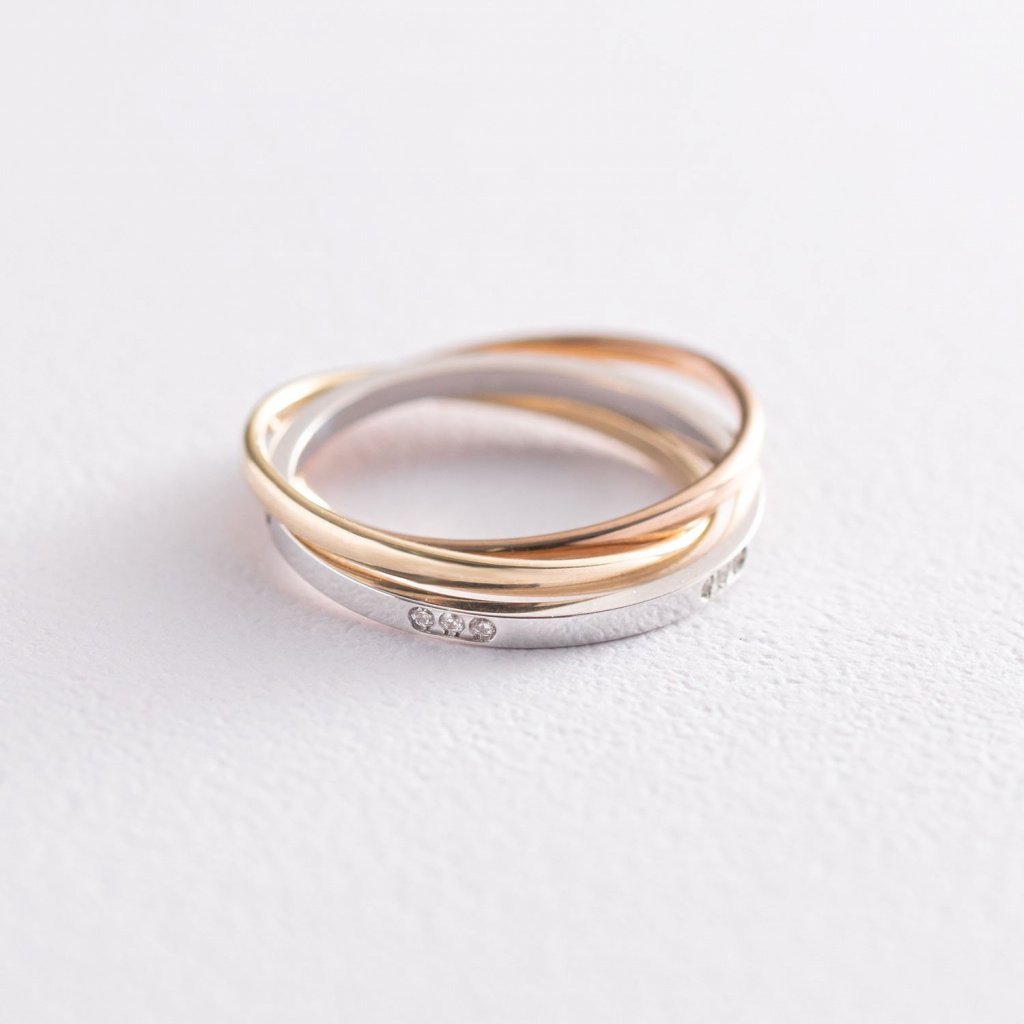Кольцо из трех цветов золота с фианитами - Оникс