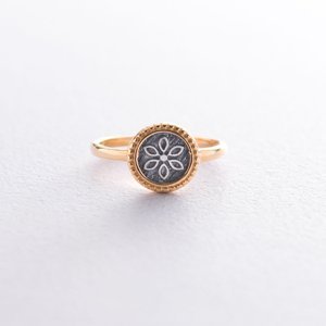 Кольцо "Цветок" в серебре (позолота, чернение) - Оникс