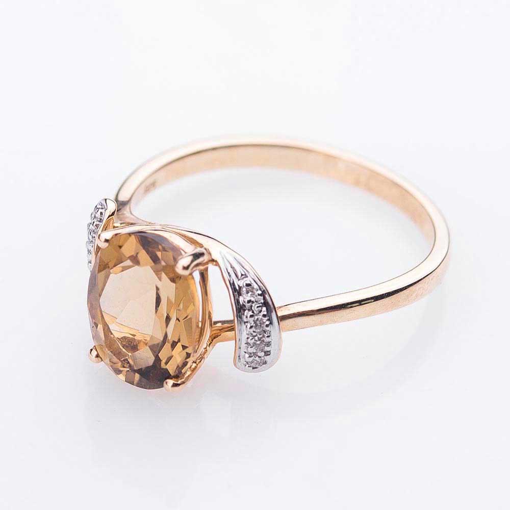 Помолвочное кольцо с бриллиантами и кварцем желто-коричневым от ювелирного магазина Оникс