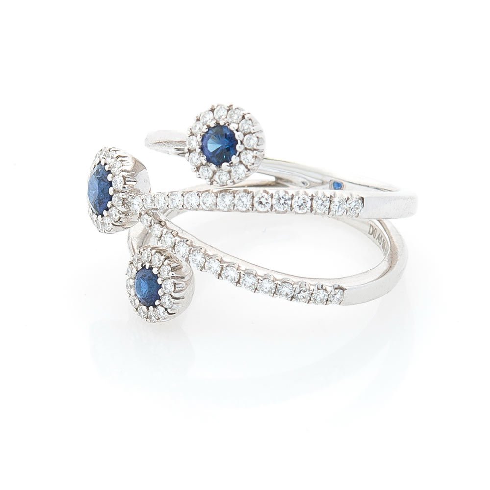 Золотое кольцо с синими сапфирами и бриллиантами1 от ювелирного магазина Оникс