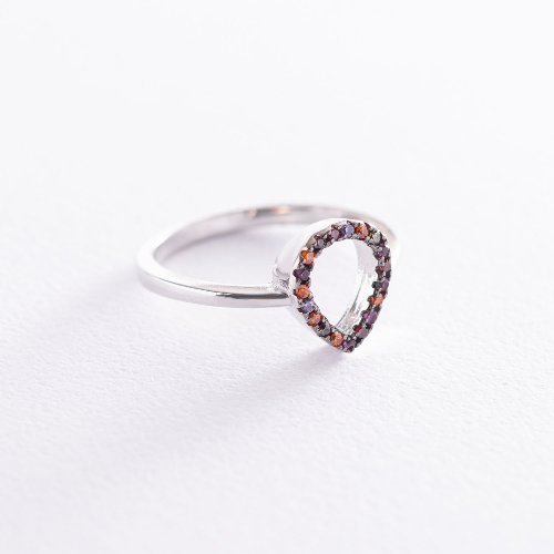 Серебряное кольцо "Капелька" с разноцветными фианитами - Оникс