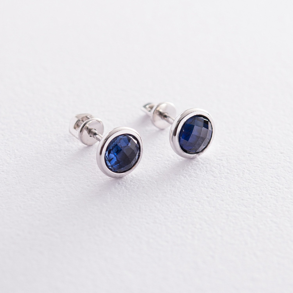 сережки з білого золота з сапфіром Oniks