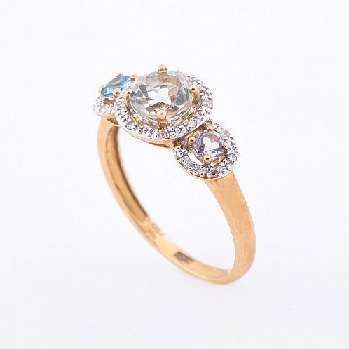 Золотое кольцо с натуральными камнями аметист топаз бриллиант от ювелирного магазина Оникс