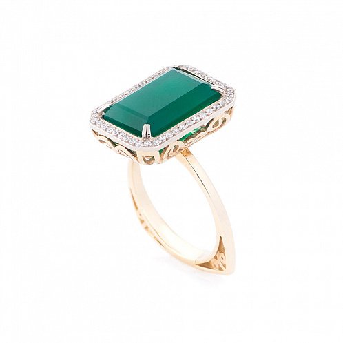 Золотое кольцо с зеленым агатом и фианитами от ювелирного магазина Оникс