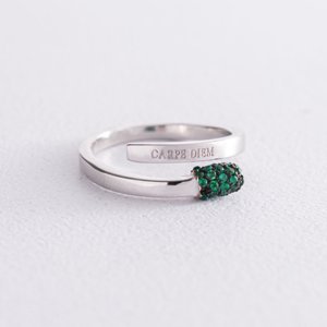 Серебряное кольцо "Спичка" (зеленые фианиты) - Оникс