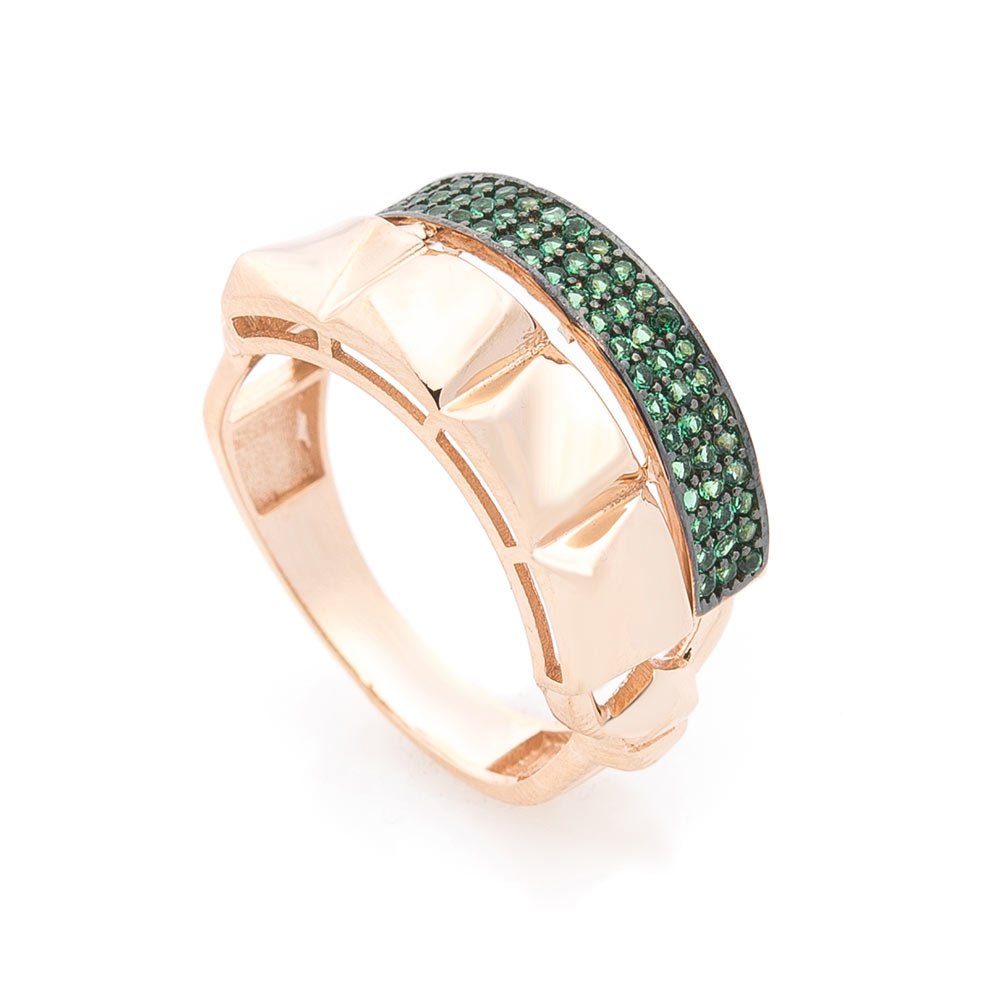 Золотое кольцо с зелеными фианитами от ювелирного магазина Оникс