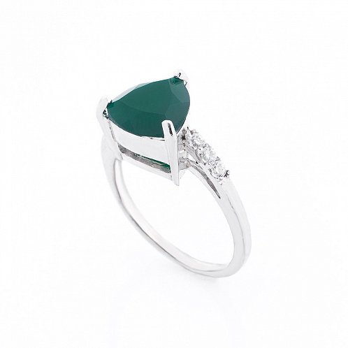 Серебряное помолвочное кольцо (хризопраз фианиты) от ювелирного магазина Оникс
