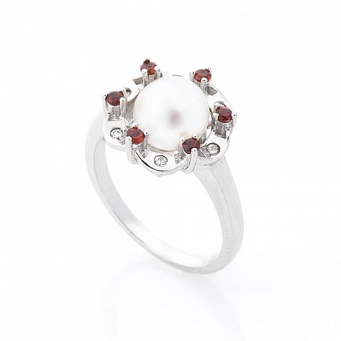 Серебряное кольцо культ. пресн. жемчуг фианит от ювелирного магазина Оникс