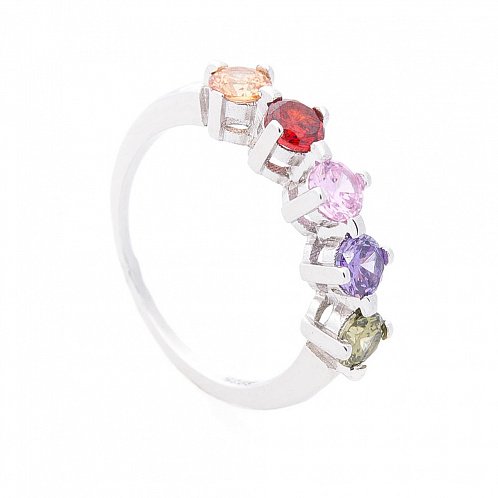 Серебряное кольцо с разноцветными фианитами крупными камнями от ювелирного магазина Оникс