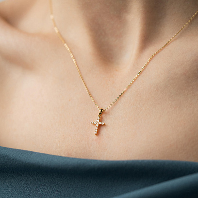 Крестик в желтом золоте с бриллиантами пб0381ri №4