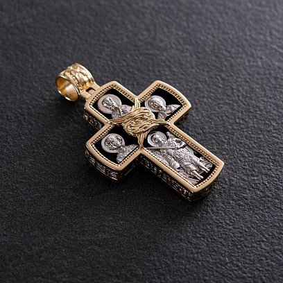 Чоловічий православний хрест з ебенового дерева та золота "Розп'яття" п00225ж №9