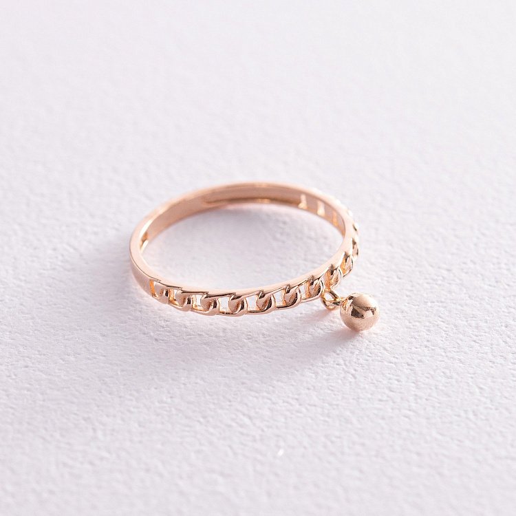 Кольцо "Цепочка с шариком" в красном золоте к07186 от ювелирного магазина Оникс - 2