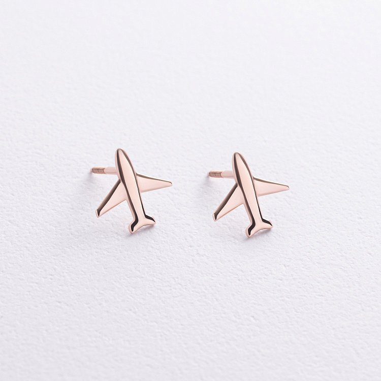 Сережки - пусети "Літак" (червоне золото) с09181 від ювелірного магазину Онікс