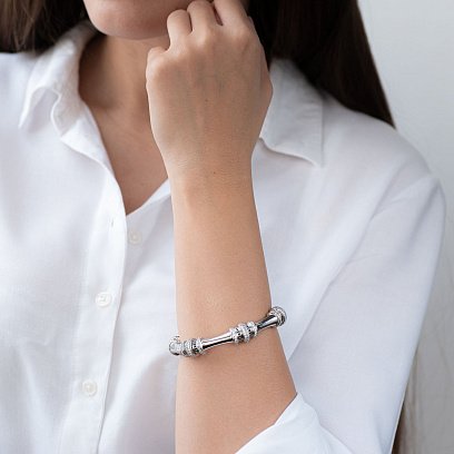 Жесткий браслет в белом золоте с фианитами б04475 №2