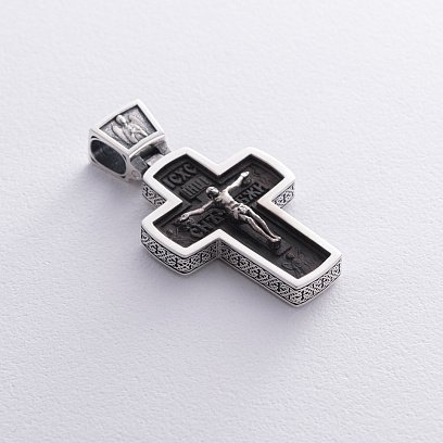 Срібний хрест "Розп'яття. Спаси і Збережи" з ебеновим деревом mini 1053 №7