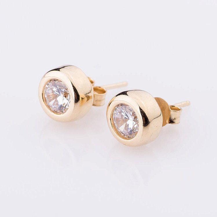 Золоті сережки-пусети з фіанітами 6 мм с03438 від ювелірного магазину Онікс