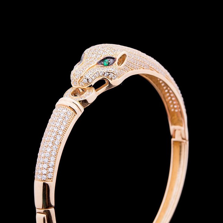 Ексклюзивний золотий браслет "Ягуар" з фіанітами б02027 від ювелірного магазину Онікс - 2