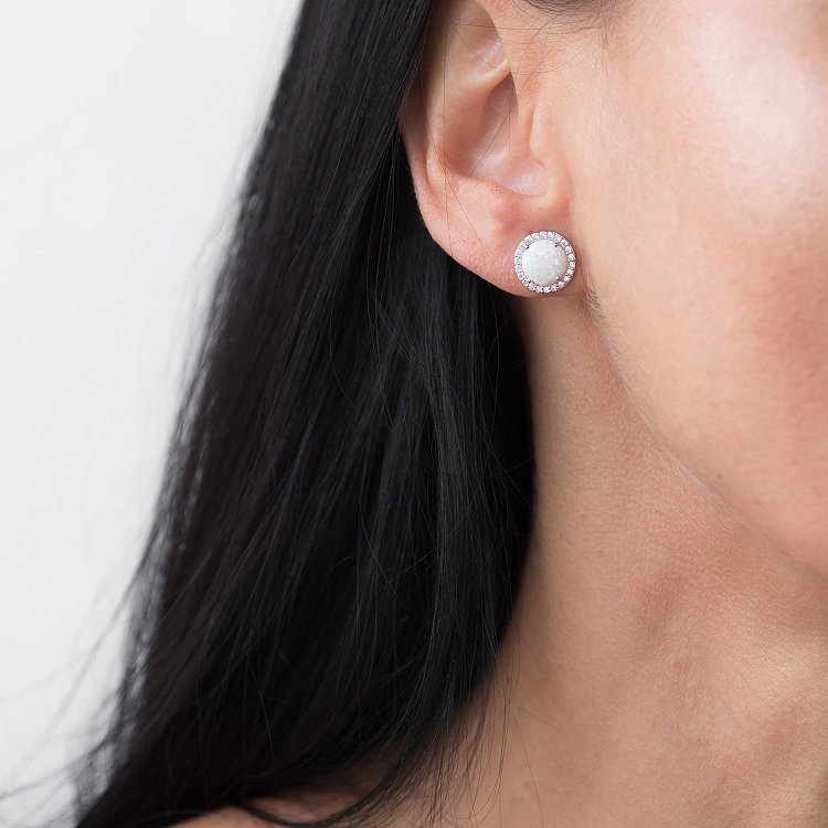 Золотые серьги-пусеты "Сияние" (им. опал, фианит) 10 мм с06326 от ювелирного магазина Оникс - 1