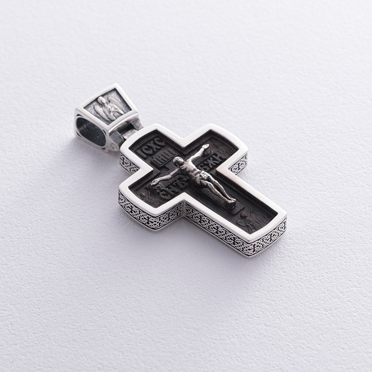 Срібний хрест "Розп'яття. Спаси і Збережи" з ебеновим деревом mini 1053 від ювелірного магазину Онікс - 6