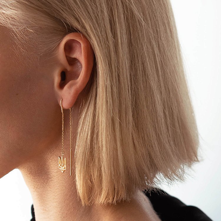 Сережки - протяжки "Герб України - Тризуб" (жовте золото) с07966 від ювелірного магазину Онікс - 5