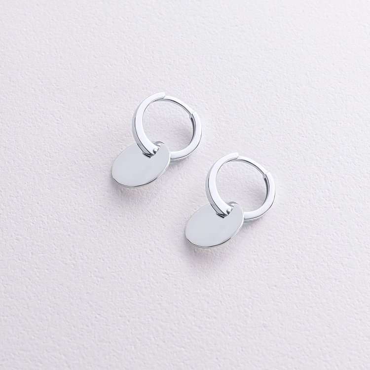 Серьги - кольца "Монетки" в белом золоте с09042 от ювелирного магазина Оникс - 2