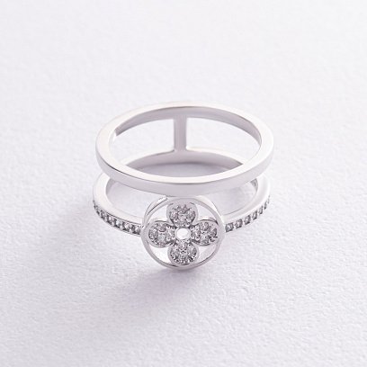 Каблучка "Конюшина" в білому золоті (фіаніти) к07442