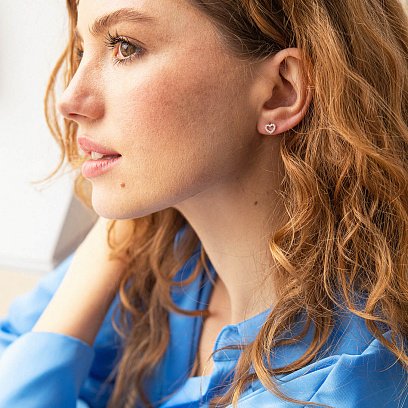 Золоті сережки - пусети "Сердечки" з діамантами сб0470ch №2