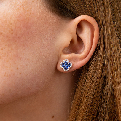 Золоті сережки - пусети "Конюшина" з діамантами і сапфірами сб0584mi №6