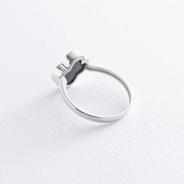 Каблучка "Конюшина" в білому золоті (онікс) к06625 від ювелірного магазину Онікс - 2