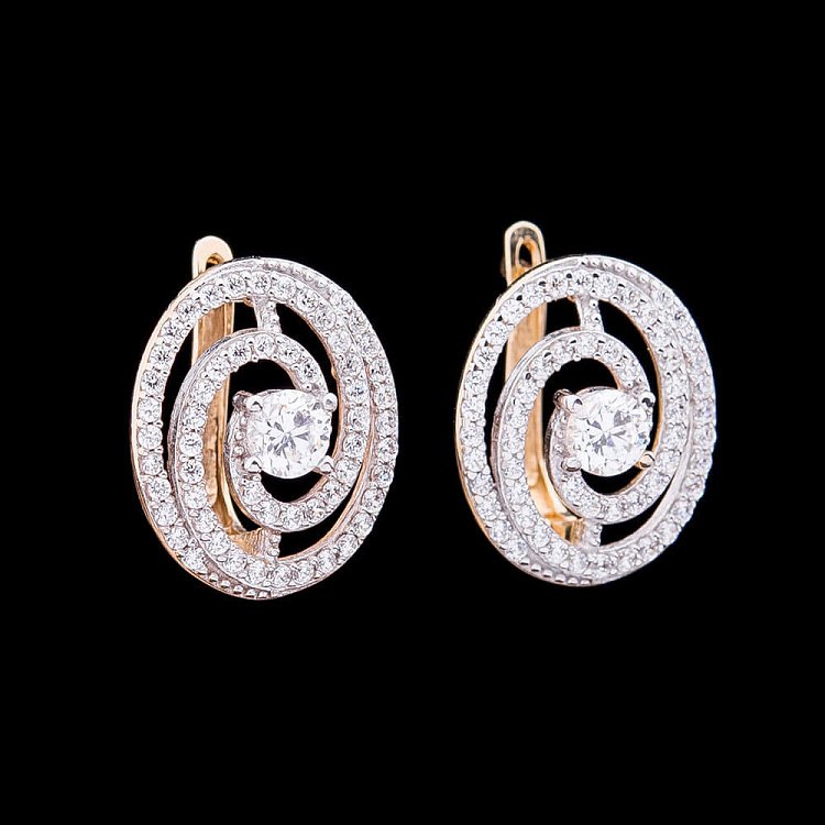 Золотые женские сережки с фианитами с02272 от ювелирного магазина Оникс - 1