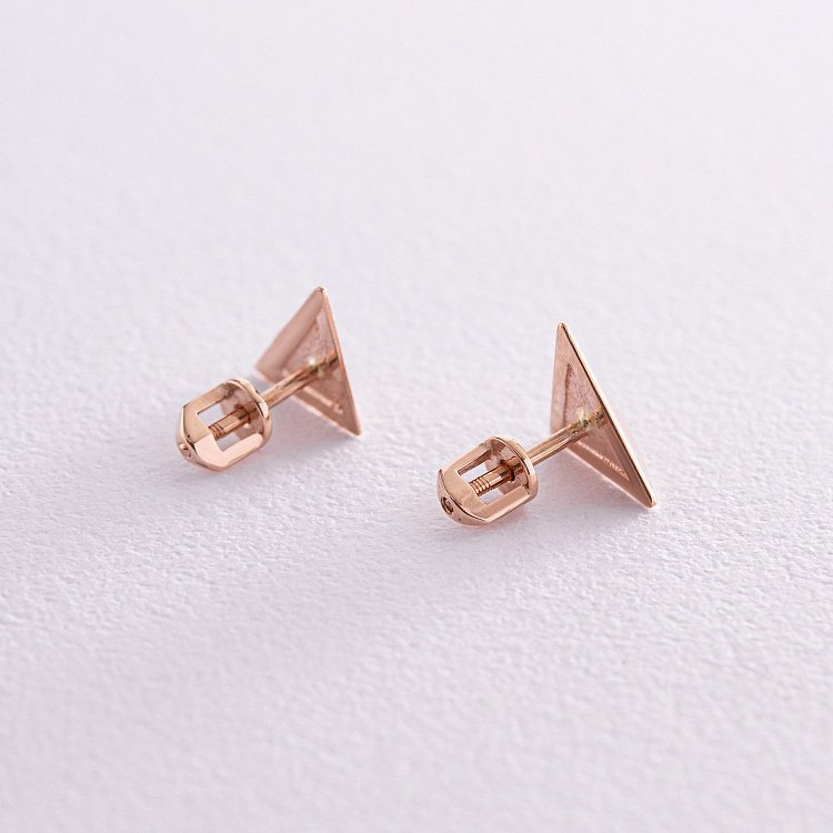 Сережки - пусети "Піраміда" у червоному золоті с08091 від ювелірного магазину Онікс - 4