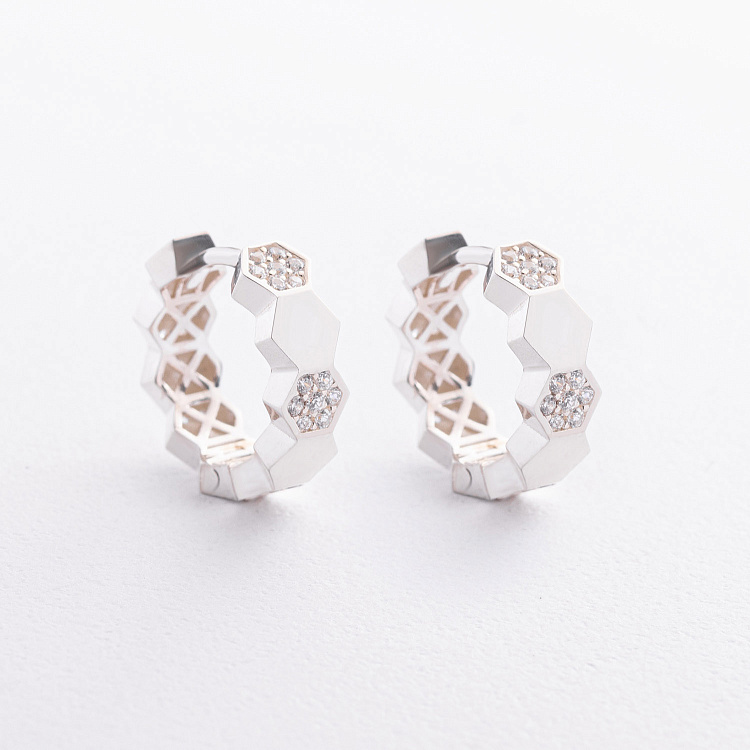 Серебряные серьги - кольца "Miranda" (фианиты) 123517 от ювелирного магазина Оникс