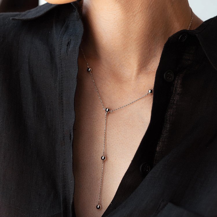 Кольє - краватка "Кульки" в білому золоті (2 в 1) кол02231 від ювелірного магазину Онікс - 4