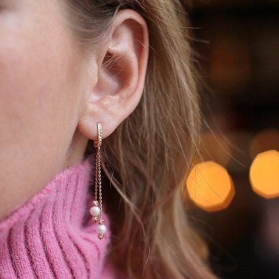 Золоті сережки Перли на ланцюжку с05677 №7