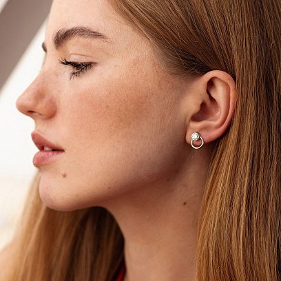 Серебряные серьги - пусеты "Эйприл" с фианитами 123278 №9