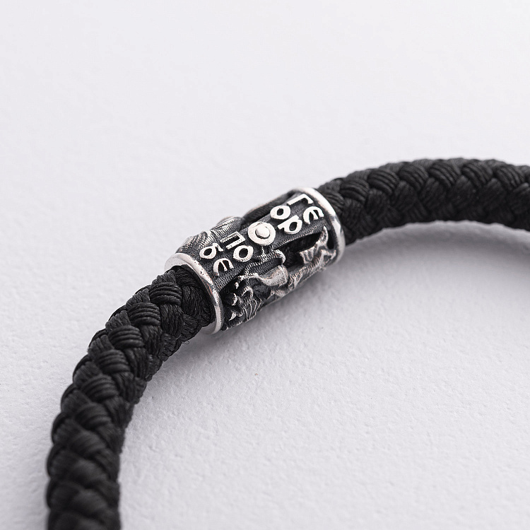 Шелковый браслет "Спаси и Сохрани. С ликами святых" с серебряными вставками 1093б от ювелирного магазина Оникс - 3