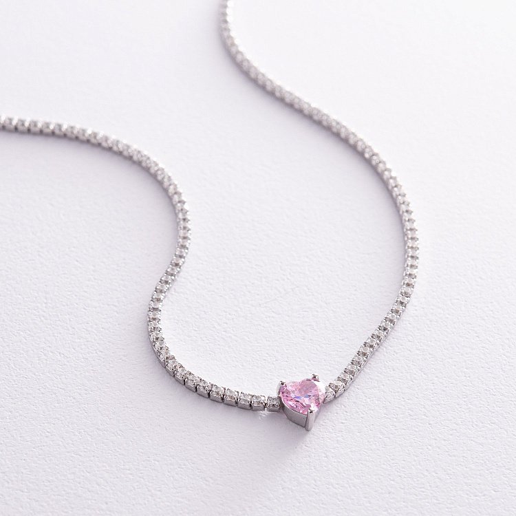 Срібне кольє - чокер "Сердечко" з фіанітами 181260 від ювелірного магазину Онікс