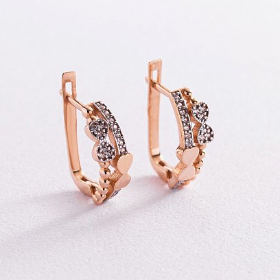 Золотые серьги "Бантики" с фианитами с04910