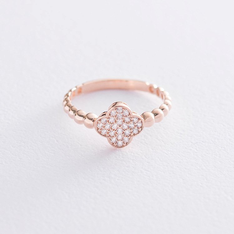 Золота каблучка "Конюшина" (фіаніти) к06519 від ювелірного магазину Онікс