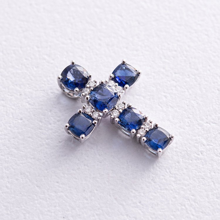 ?Золотий хрестик з синіми сапфірами і діамантами пб0294nl від ювелірного магазину Онікс