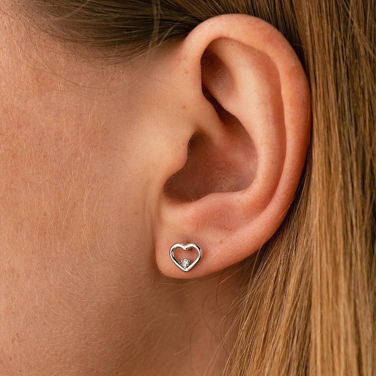 Золотые серьги - пусеты "Сердечки" с бриллиантами сб0483у от ювелирного магазина Оникс - 1