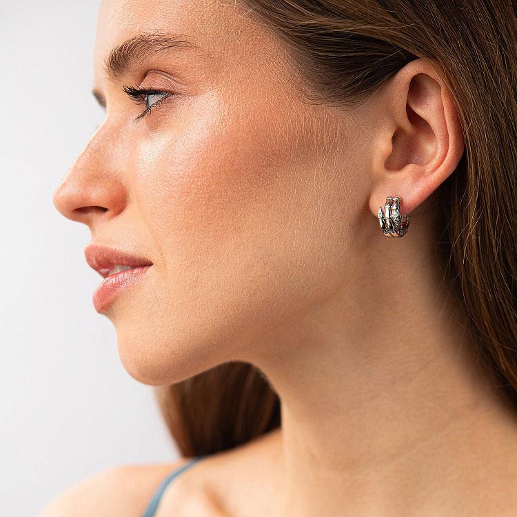 Сережки - кільця "Змії" у білому золоті (фіаніти) с09337 від ювелірного магазину Онікс - 3