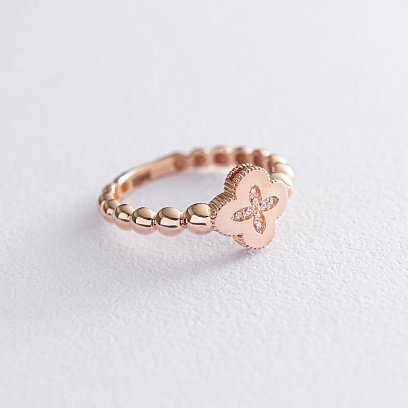 Каблучка "Конюшина" з фіанітами в червоному золоті к06609